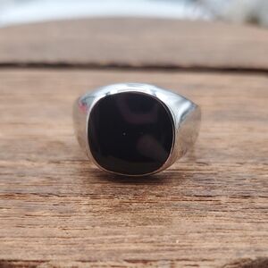 925 Sterling Size 10.5 Classic Black Onyx Signet Ring for Men - Silver Tone R819